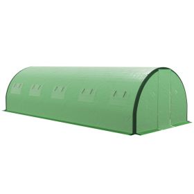 Tunnel Greenhouse Walk-in Plant Warm House with 2 Hinged Doors, 10 Mesh Windows, 24.6' x 10' x 6.6', Green