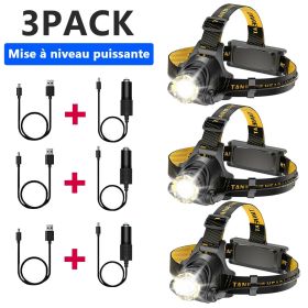 LED Headlamp Rechargeable Head Torch Zoom Headlight (Option: 3PACK)