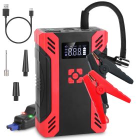 1Pc Car Jump Starter With Air Compressor Portable Car Battery Booster With Digital Tire Inflator With 2000mAh Peak Current For 12V Car 6.5L Gas O (Color: Red)