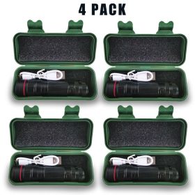 LED Military Flashlight USB Rechargeable Tactical Zoom  Mini Pen Light (Option: 4pcs)